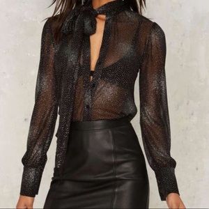 Nasty Gal Sheer Pussy Bow Moon Blouse